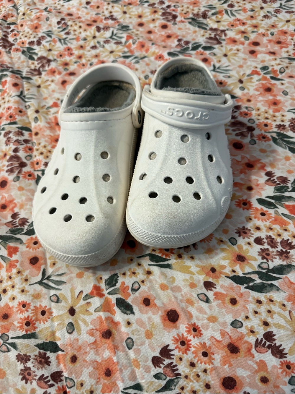 CROCS White Fleece-Lined Clog Mules